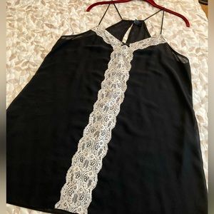 Sheer Black Nightie with Spaghetti Straps & Ivory Lace Accents